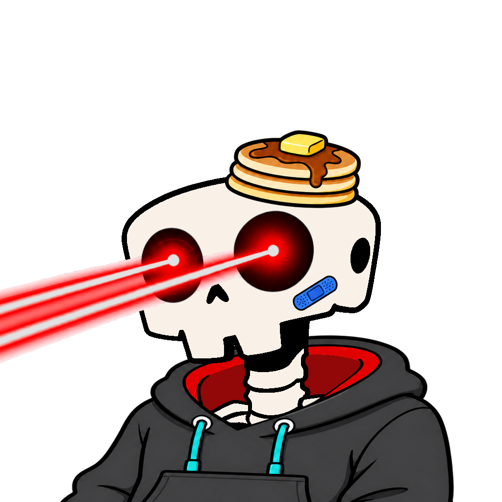 Bonehead with laser eyes and pancake headwear